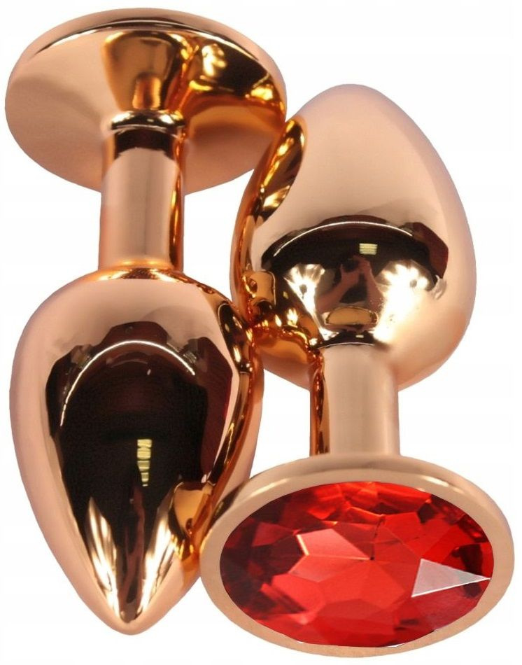 Золотистая анальная пробка с красным кристаллом - 7,5 см. купить в секс шопе