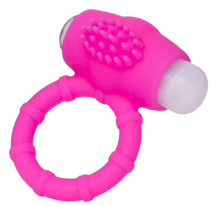 Розовое рельефное эрекционное виброкольцо на пенис купить в секс шопе