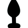 Чёрная силиконовая анальная пробка с светло-розовым кристаллом - 7 см. купить в секс шопе