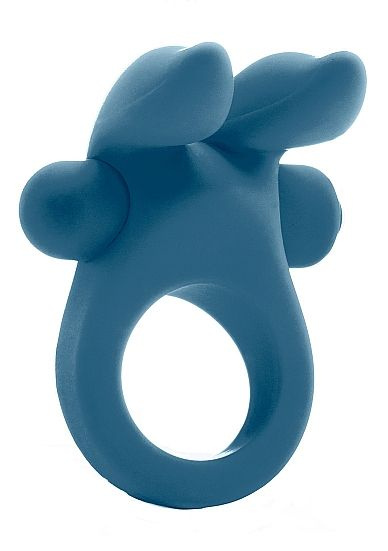 Синее эрекционное виброкольцо Bunny Silicone Cockring With Stimulating Ears купить в секс шопе