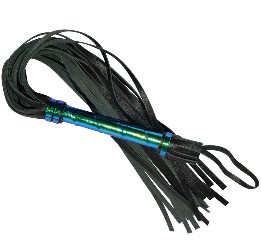 Черная плеть с голографической ручкой - 63 см. купить в секс шопе