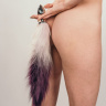 Серебристая анальная пробка с фиолетовым хвостом Starlit купить в секс шопе