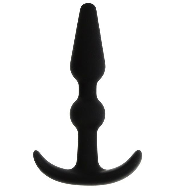 Чёрный массажер для анальной стимуляции T-SHAPE SILICONE BUTT PLUG BLACK - 8,9 см. купить в секс шопе