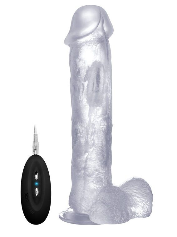 Прозрачный вибратор-реалистик Vibrating Realistic Cock 11  With Scrotum - 29,5 см. купить в секс шопе