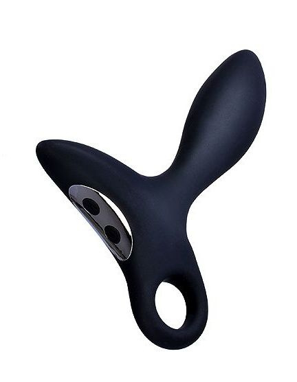 Черный силиконовый анальный вибромассажер Erokay с колечком-ограничителем купить в секс шопе