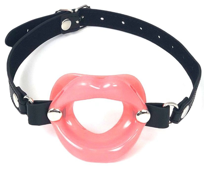 Нежно-розовый кляп-губы на регулируемом ремешке купить в секс шопе