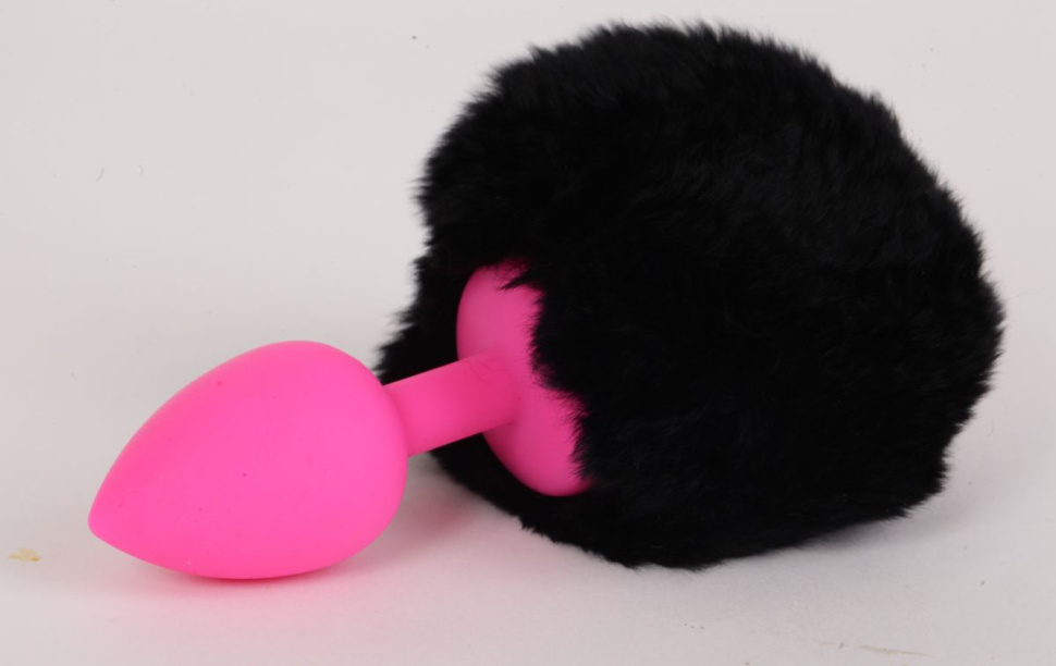 Розовая анальная пробка с черным хвостом  Задорный Кролик  купить в секс шопе