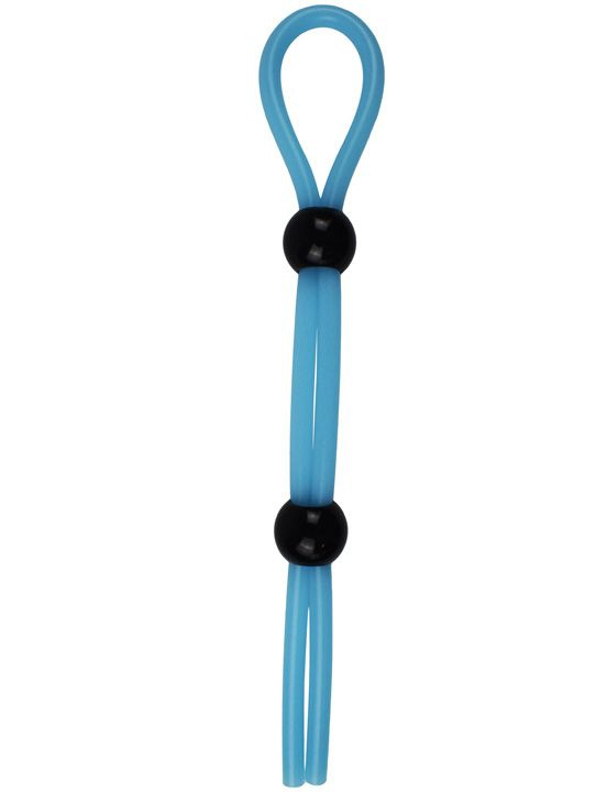 Голубое эрекционное лассо с двумя утяжками - 20 см. купить в секс шопе