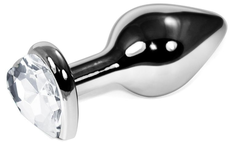 Серебристая коническая анальная пробка с прозрачным кристаллом-сердцем - 8 см. купить в секс шопе