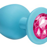 Большая голубая анальная пробка Emotions Cutie Large с розовым кристаллом - 10 см. купить в секс шопе
