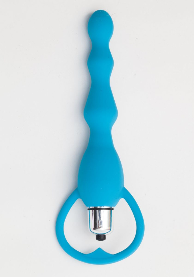 Голубой силиконовый анальный вибростимулятор с ограничителем - 17,5 см. купить в секс шопе