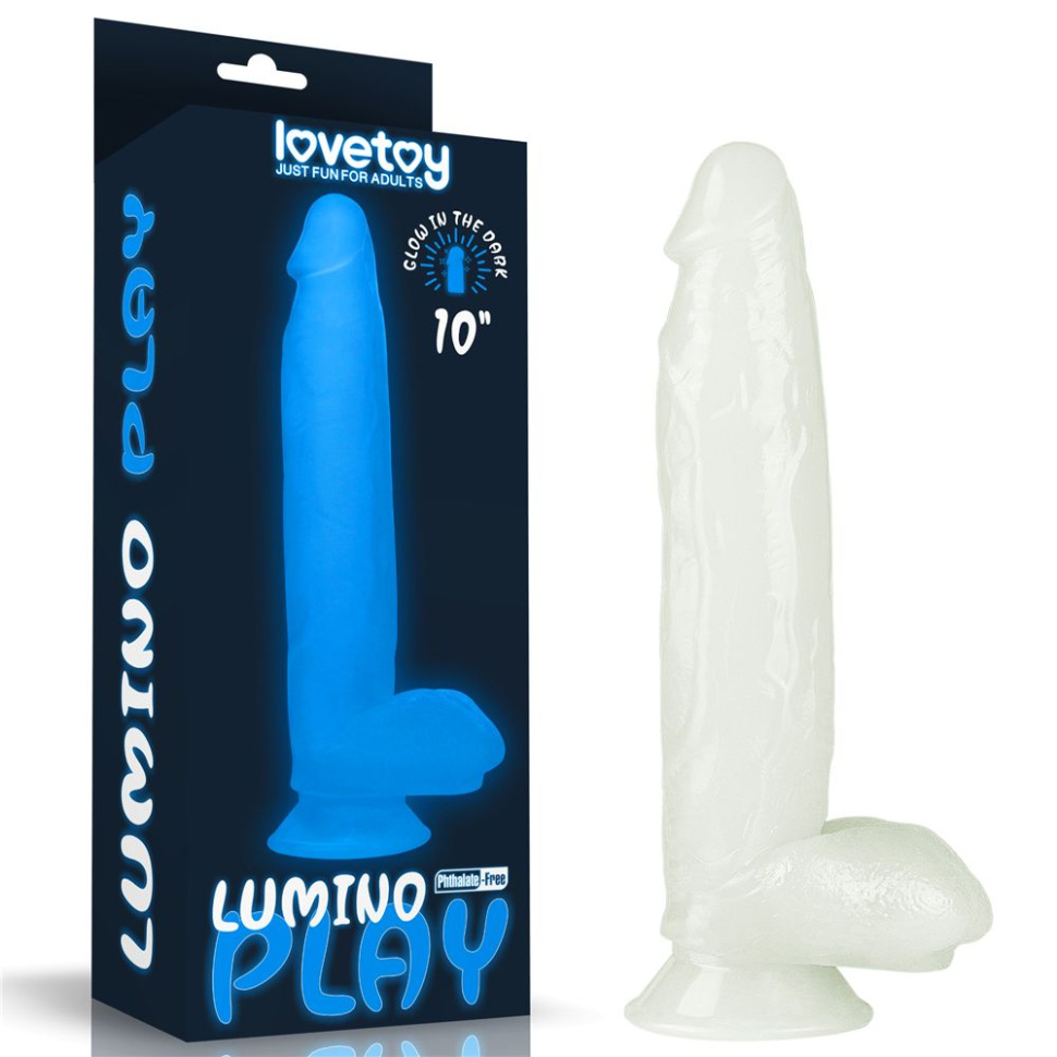 Прозрачный, светящийся в темноте фаллоимитатор Lumino Play Dildo - 26 см. купить в секс шопе