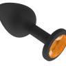 Чёрная анальная втулка с оранжевым кристаллом - 7,3 см. купить в секс шопе