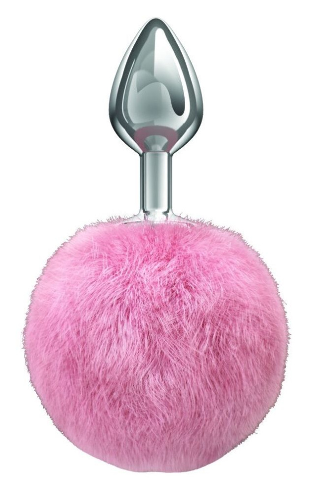 Серебристая анальная пробка с розовым пушистым хвостиком Twinkle купить в секс шопе