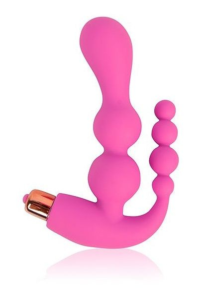 Розовый анально-вагинальный вибратор - 20 см. купить в секс шопе