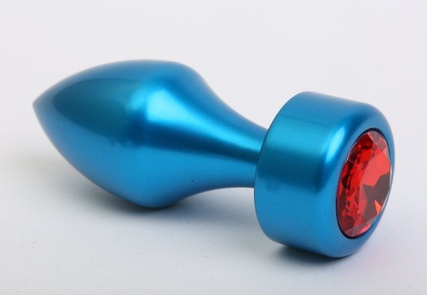 Синяя анальная пробка с красным стразом - 7,8 см. купить в секс шопе