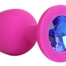 Ярко-розовая анальная пробка с синим кристаллом - 9,5 см. купить в секс шопе