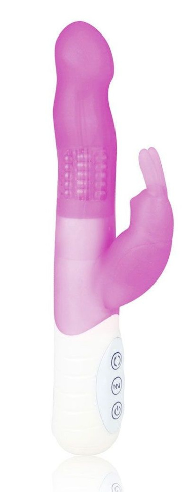 Розовый силиконовый вибратор hi-tech с клиторальным отростком - 21 см. купить в секс шопе