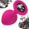 Средняя розовая анальная пробка Emotions Cutie Medium с чёрным кристаллом - 8,5 см. купить в секс шопе