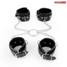 Комплект наручников и оков на металлических креплениях с кольцом купить в секс шопе