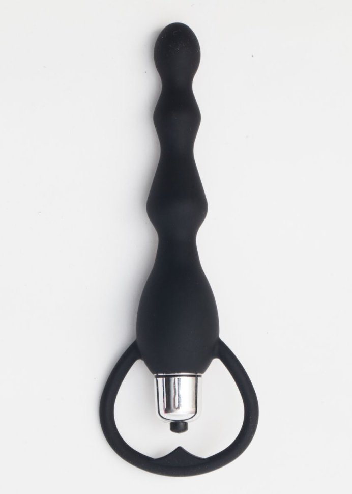 Черный силиконовый анальный вибростимулятор с ограничителем - 17,5 см. купить в секс шопе