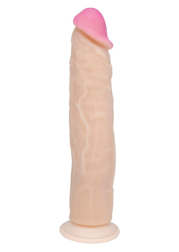 Телесный фаллоимитатор на присоске с большой головкой - 23 см. купить в секс шопе
