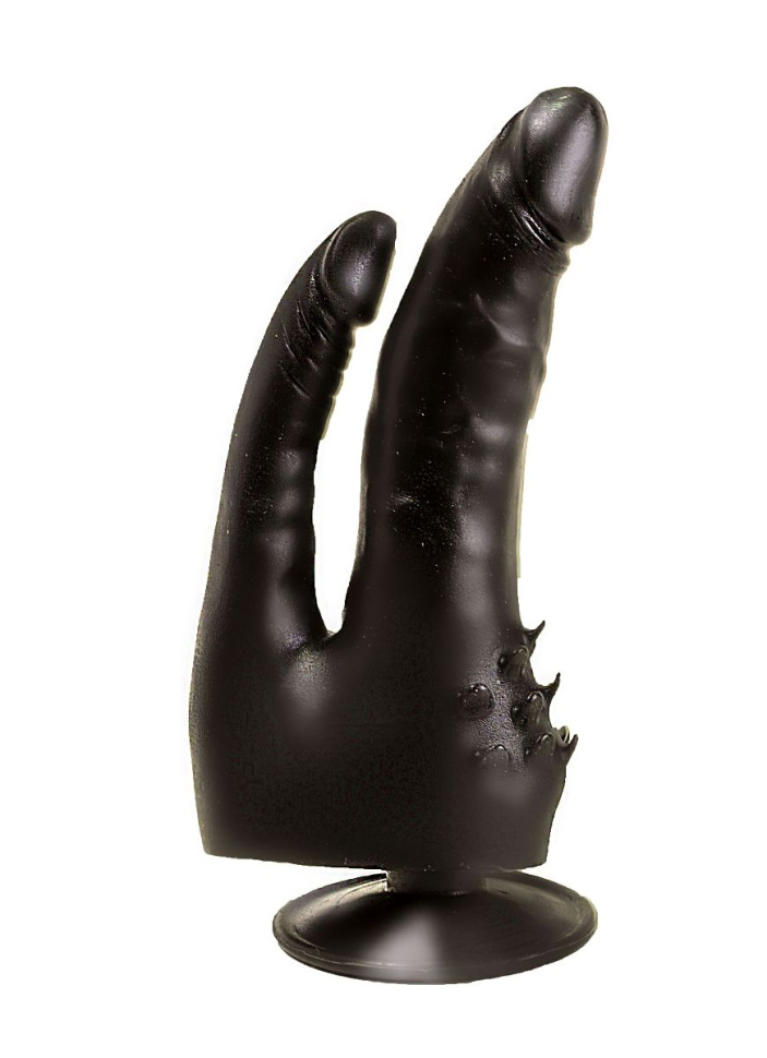 Двойной чёрный фаллоимитатор с шипами - 17 см. купить в секс шопе
