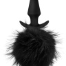 Силиконовая анальная пробка с чёрным заячьим хвостом Bunny Tail Pom Plug - 12,7 см. купить в секс шопе