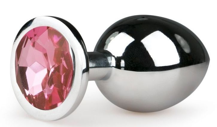 Серебристая анальная пробка Metal Butt Plug с розовым кристаллом - 8,4 см. купить в секс шопе