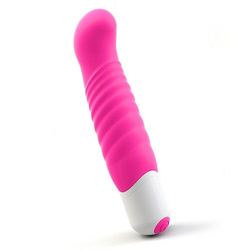 Ярко-розовый вибратор Addict с ребрышками - 16 см. купить в секс шопе