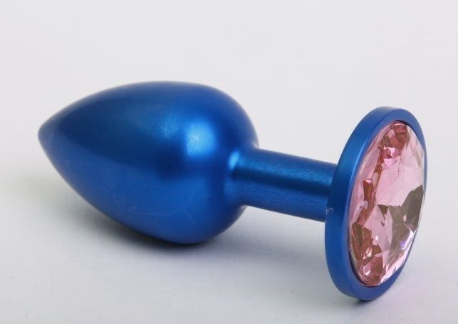 Синяя анальная пробка с розовым стразом - 7,6 см. купить в секс шопе