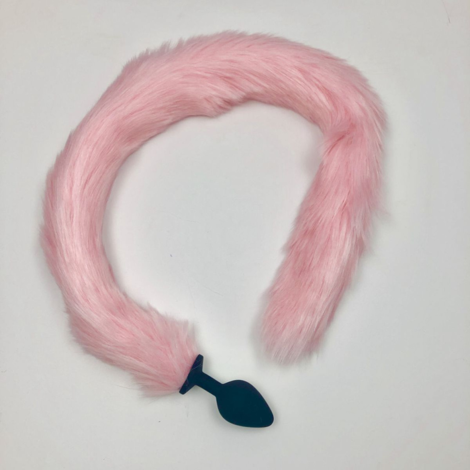 Черная анальная пробка с длинным нежно-розовым хвостом купить в секс шопе