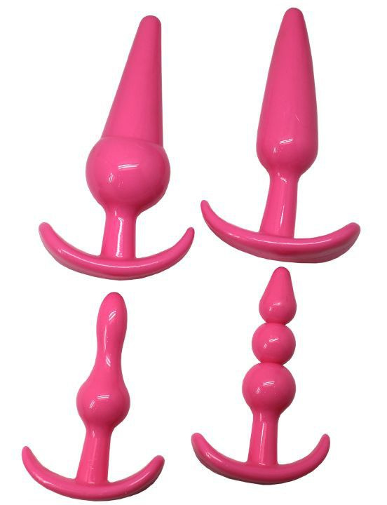 Набор из 4 розовых анальных пробок для ношения купить в секс шопе