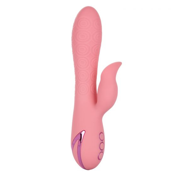 Розовый вибратор-ротатор Pasadena Player с клиторальным отростком - 21,5 см. купить в секс шопе