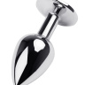 Серебристая анальная втулка с чёрным кристаллом - 9,5 см. купить в секс шопе