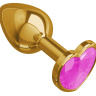 Золотистая анальная втулка с розовым кристаллом-сердцем - 7 см. купить в секс шопе