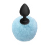 Черная анальная пробка с голубым пушистым хвостиком Fluffy купить в секс шопе