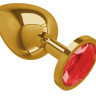 Золотистая большая анальная пробка с красным кристаллом - 9,5 см. купить в секс шопе
