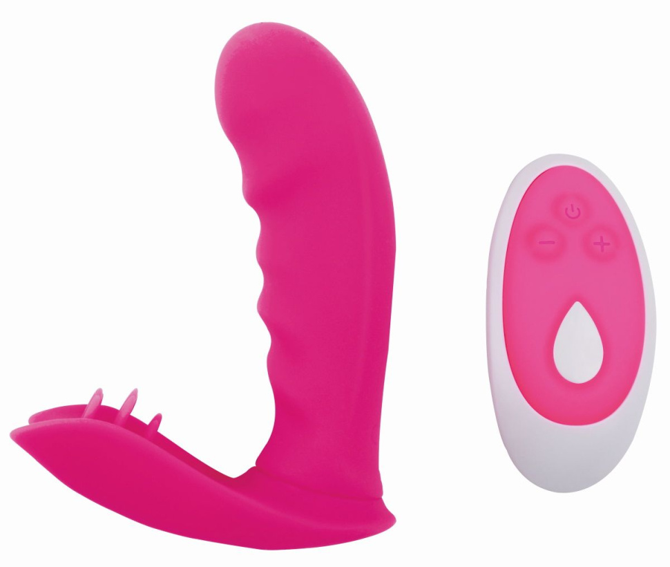 Малиновый клиторально-вагинальный стимулятор Strapless Strap-on - 11,9 см. купить в секс шопе