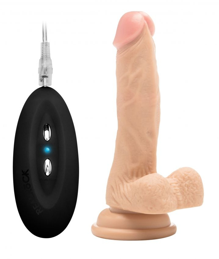 Телесный вибратор-реалистик Vibrating Realistic Cock 7  With Scrotum - 18 см. купить в секс шопе
