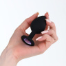 Черная анальная пробка  Оки-Чпоки  с кристаллом - 8,5 см. купить в секс шопе