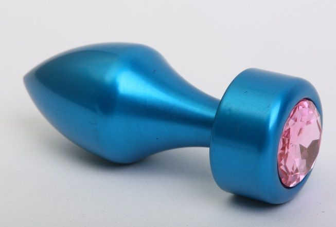 Синяя анальная пробка с розовым стразом - 7,8 см. купить в секс шопе