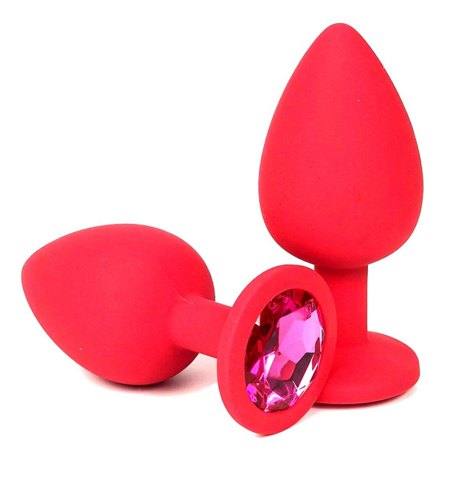 Красная силиконовая пробка с розовым кристаллом - 8 см. купить в секс шопе
