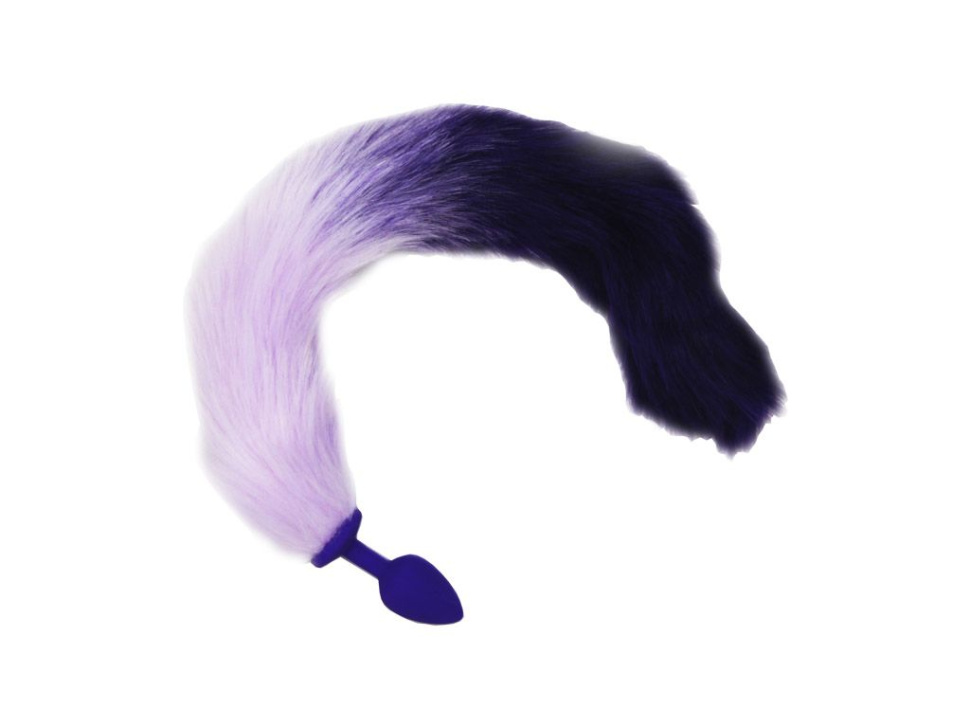 Фиолетовая анальная пробка с длинным красивым хвостом купить в секс шопе