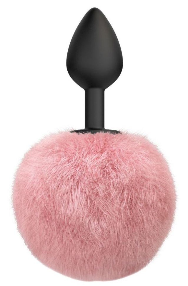 Черная анальная пробка с розовым пушистым хвостиком Fluffy купить в секс шопе