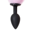 Черная анальная втулка с бело-розовым хвостиком - размер S купить в секс шопе