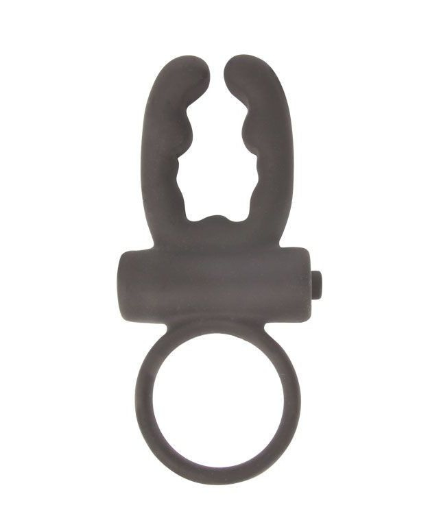 Чёрное эрекционное кольцо с вибрацией и рожками Sex Expert купить в секс шопе