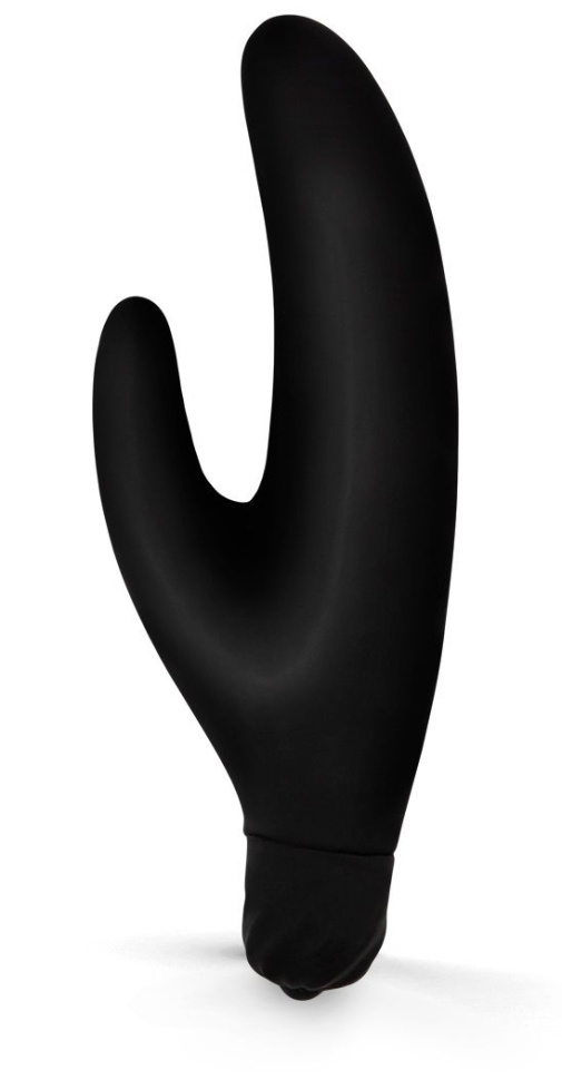 Черный силиконовый вибратор с клиторальным отростком - 11,5 см. купить в секс шопе