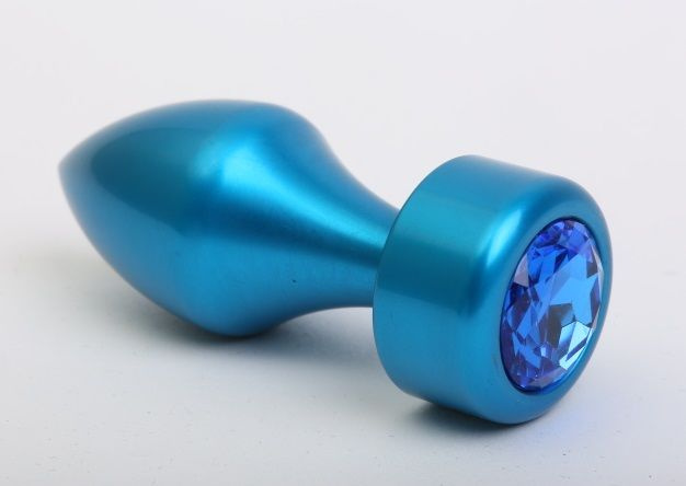 Синяя анальная пробка с синим стразом - 7,8 см. купить в секс шопе