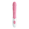 Нежно-розовый вибратор с клиторальным отростком Peter - 19,2 см. купить в секс шопе
